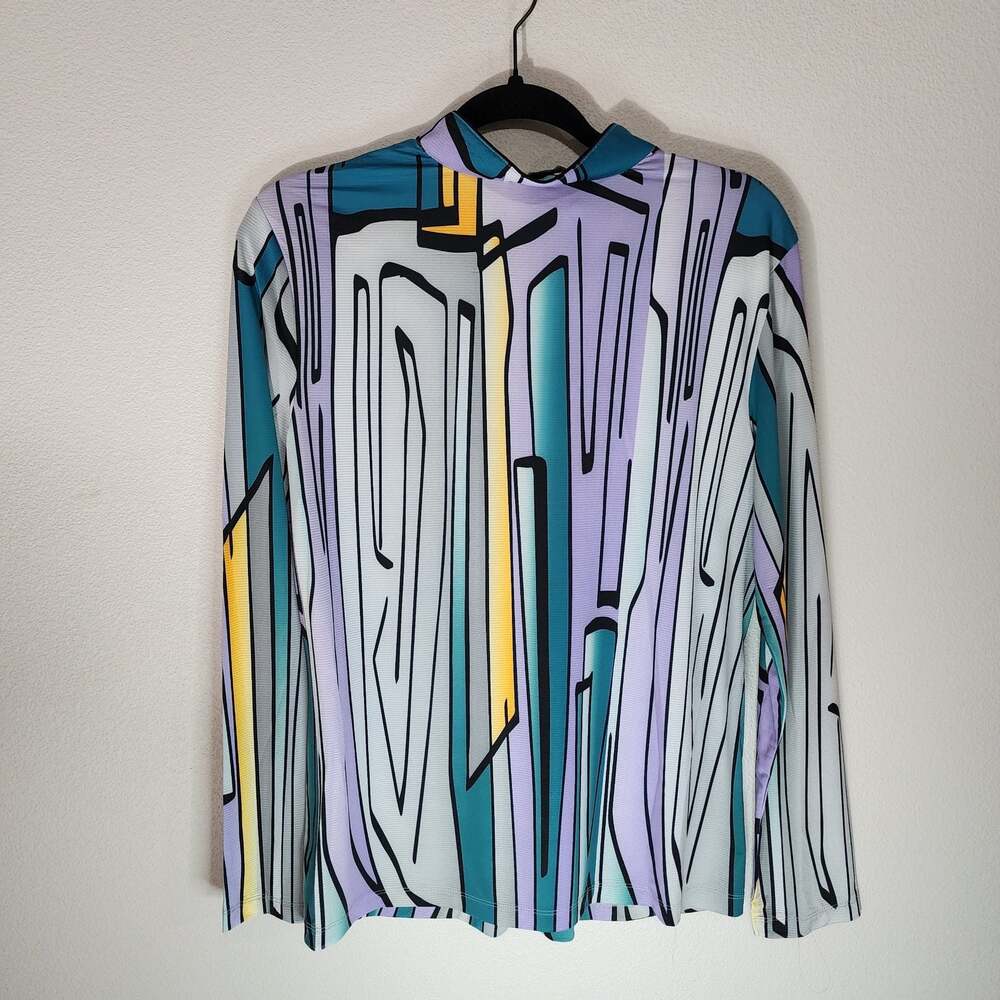 Jamie Sadock Sunsense Long Sleeve 1/4 Zip Mock Neck Golf Top Abstract Print - Picture 8 of 8